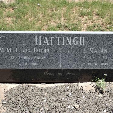 HATTINGH F. Malan 1901-1930 & BOTHA M.M.J. nee VENTER 1902-1986