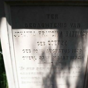 HATTINGH Johanna Francina nee COETZEE 1820-1892