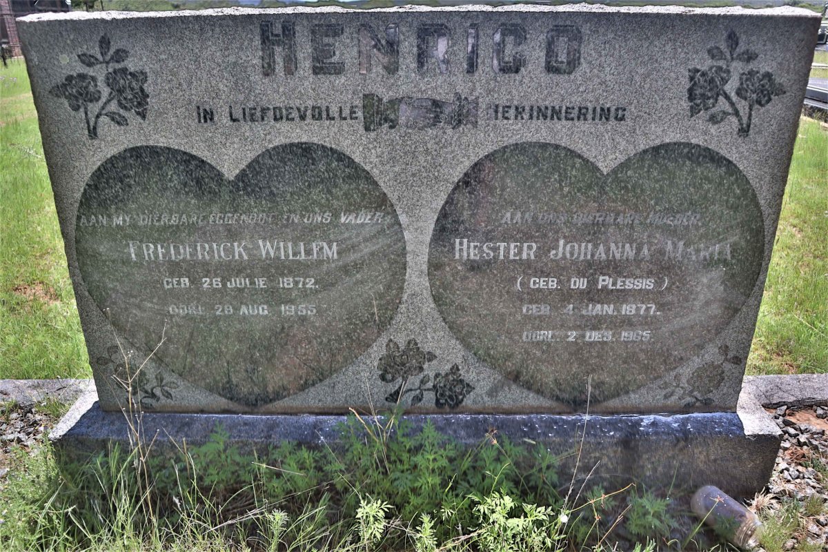 HENRICO Frederick Willem 1872-1955 &amp; Hester Johanna Maria DU PLESSIS 1877-1965