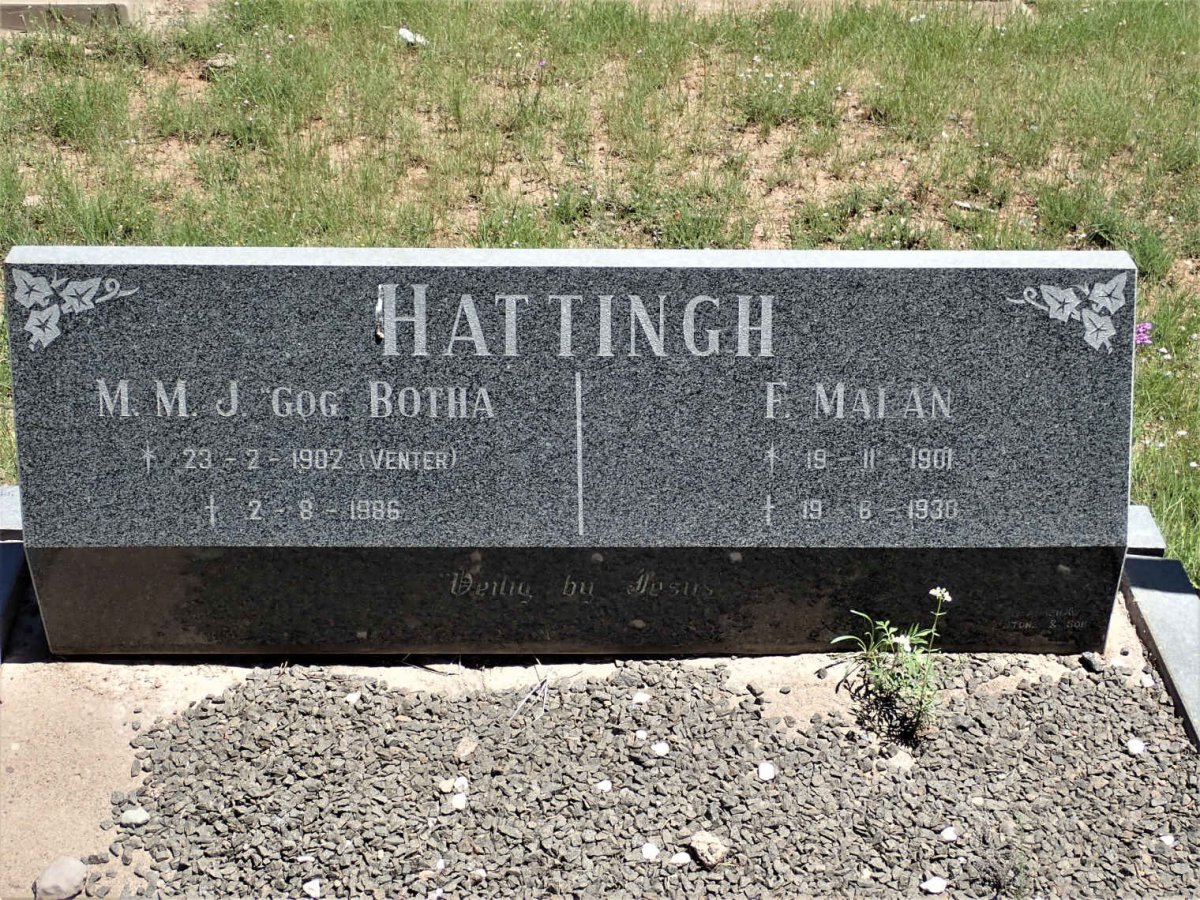HATTINGH F. Malan 1901-1930 & BOTHA M.M.J. nee VENTER 1902-1986