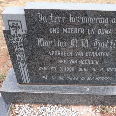 HATTINGH Martha M.M. voorheen VAN STRAATEN nee VAN HEERDEN 1896-1983