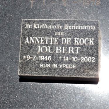 JOUBERT Johanna Hendrina nee DE KOCK 1915-1978 :: JOUBERT Annette De Kock 1946-2002 _2