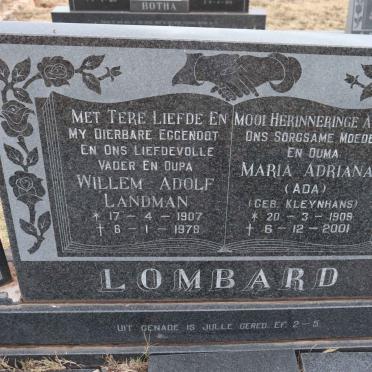 LOMBARD Willem Adolf Landman 1907-1978 & Maria Adriana KLEYNHANS 1909-2001
