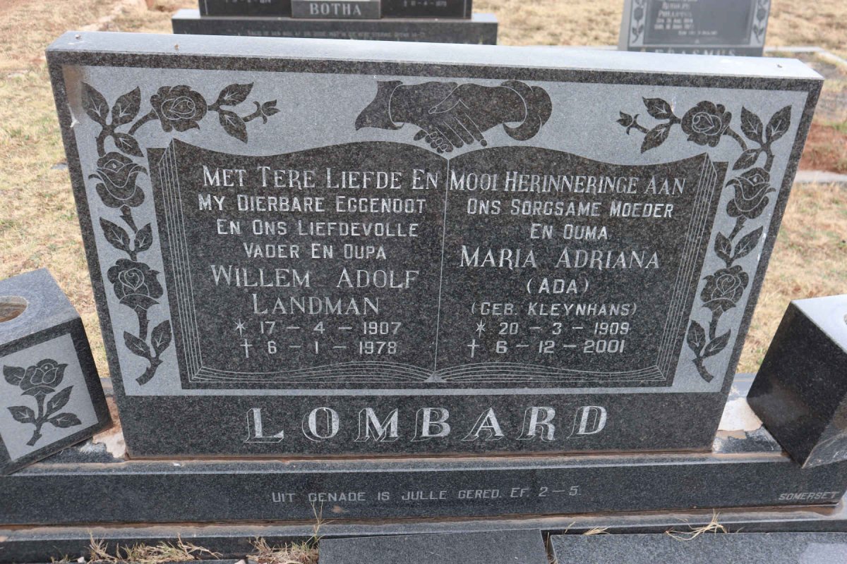 LOMBARD Willem Adolf Landman 1907-1978 & Maria Adriana KLEYNHANS 1909-2001