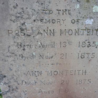 MONTEITH Rose Ann 1835-1875 :: MONTEITH Ann -1875 :: MONTEITH William Maddon