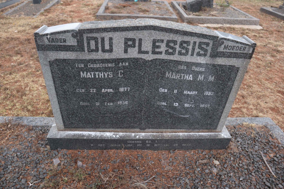 PLESSIS Matthys C., du 1877-1956 & Martha M.M. 1893-1953