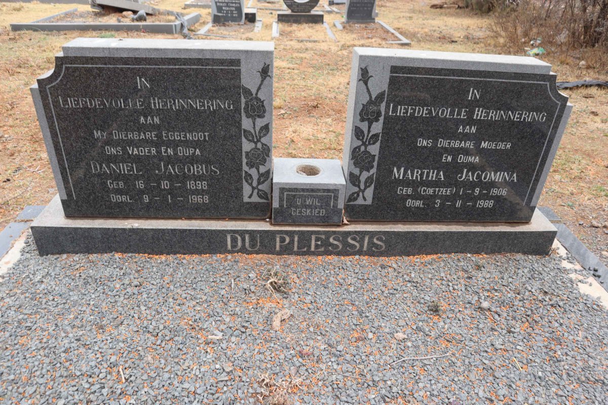 PLESSIS Daniel Jacobus, du 1898-1968 & Martha Jacomina COETZEE 1906-1988