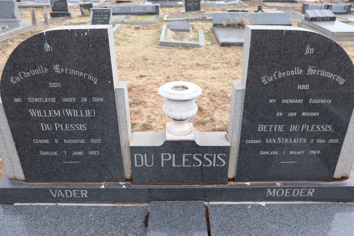 PLESSIS Willem, du 1900-1983 & Bettie VAN STRAATEN 1900-1964