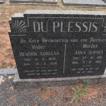 PLESSIS Hendrik Adriaan, du 1876-1959 & Anna Sophia 1881-1960