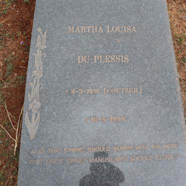 PLESSIS Martha Louisa, du nee COETZER 1915-1998