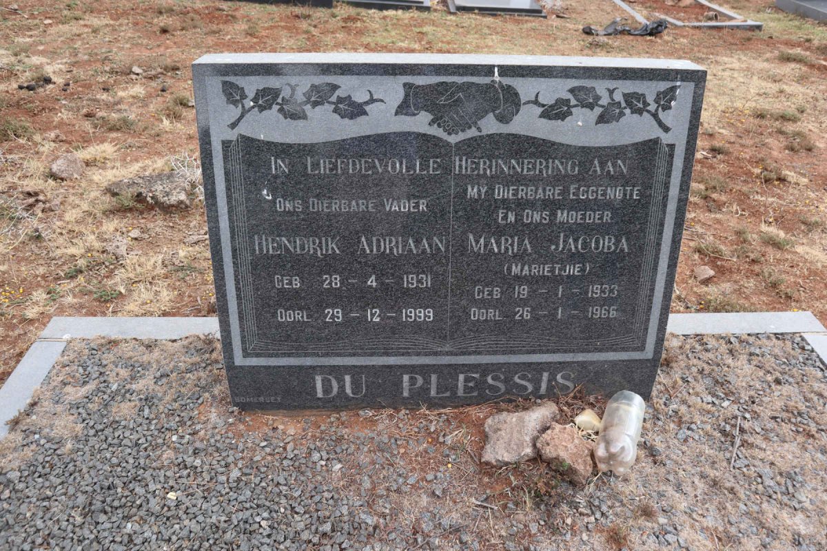 PLESSIS Hendrik Adriaan, du 1931-1999 & Maria Jacoba 1933-1966