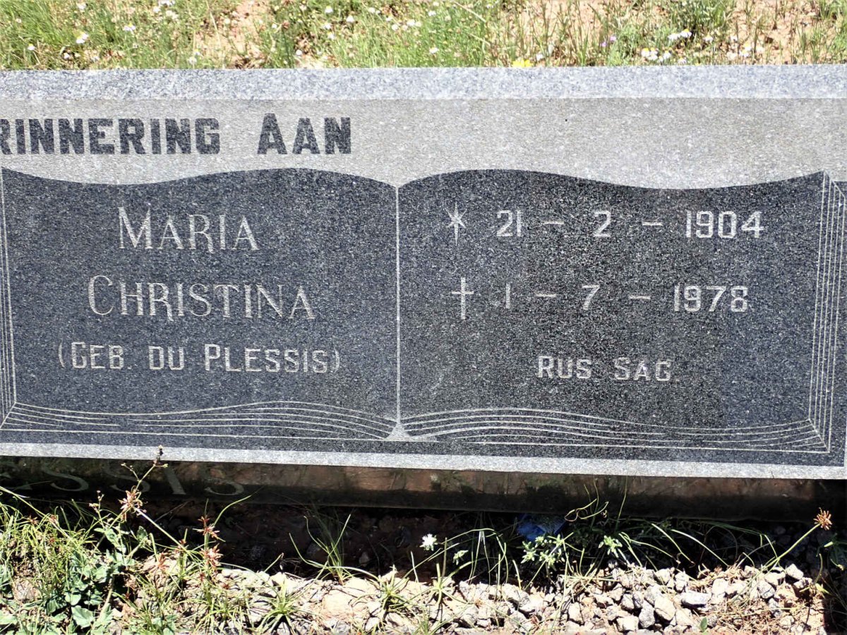 PLESSIS Frederick Jacobus, du 1904-1973 &amp; Maria Christina DU PLESSIS 1904-1978