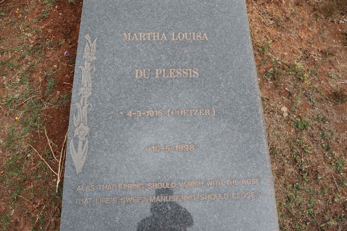 PLESSIS Martha Louisa, du nee COETZER 1915-1998