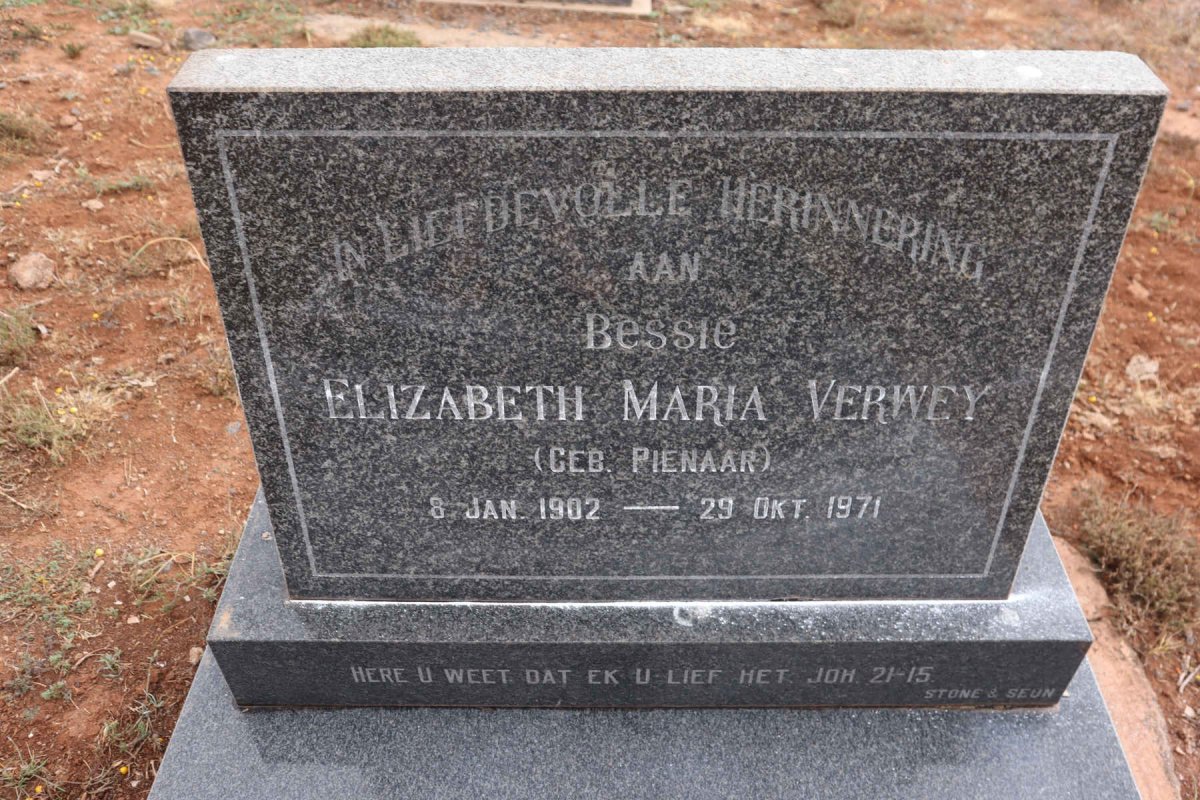 VERWEY Elizabeth Maria nee PIENAAR 1902-1971
