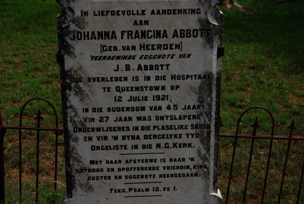 ABBOTT Johanna Francina nee VAN HEERDEN -1921