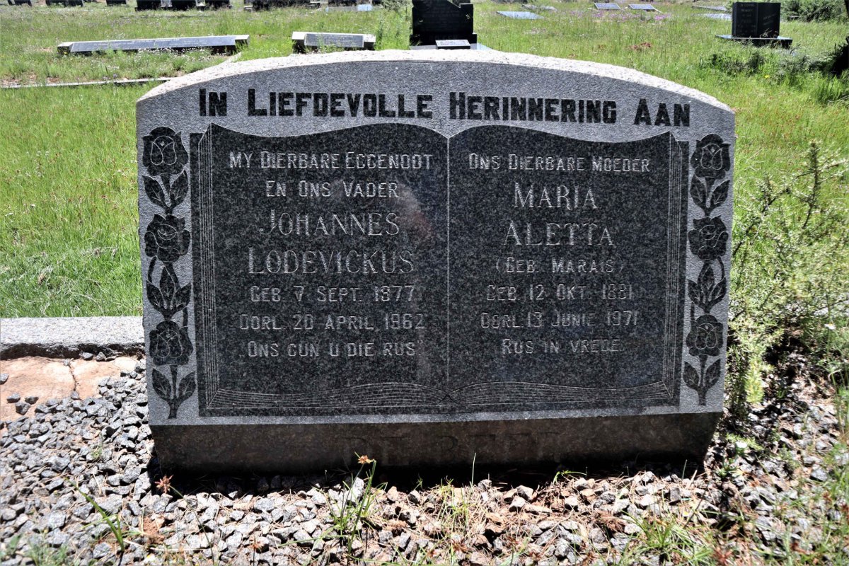 BEER Johannes Lodevickus, de 1877-1962 &amp; Maria Aletta MARAIS 1881-1971