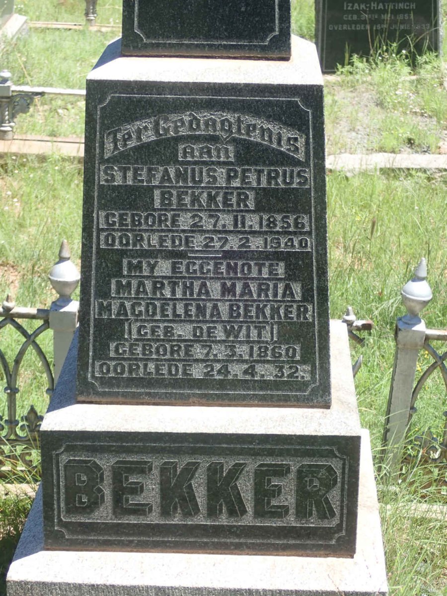 BEKKER Stefanus Petrus 1856-1940 &amp; Martha Maria Magdelena DE WIT 1860-1932