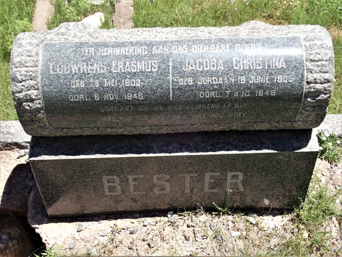 BESTER Louwrens Erasmus 1903-1946 &amp; Jacoba Christina JORDAAN 1905-1948
