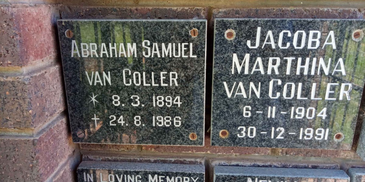 COLLER Abraham Samuel, van 1894-1986 &amp; Jacoba Marthina 1904-1991