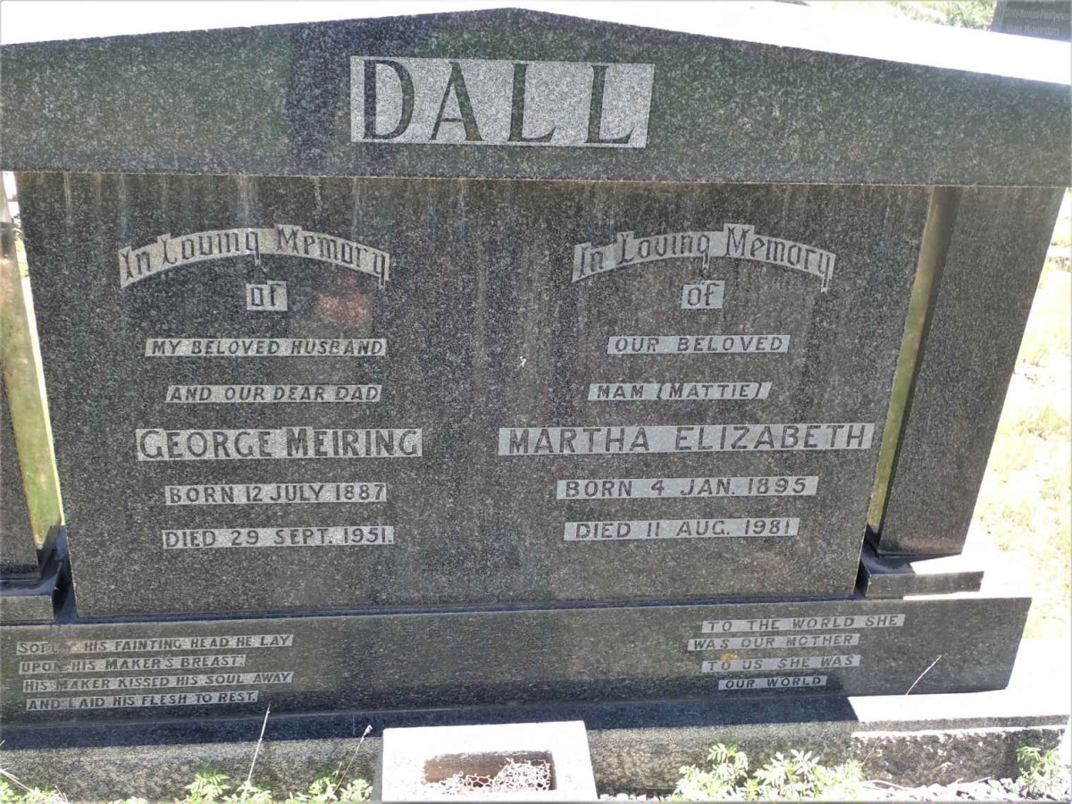 DALL George Meiring 1887-1951 &amp; Martha Elizabeth 1895-1981