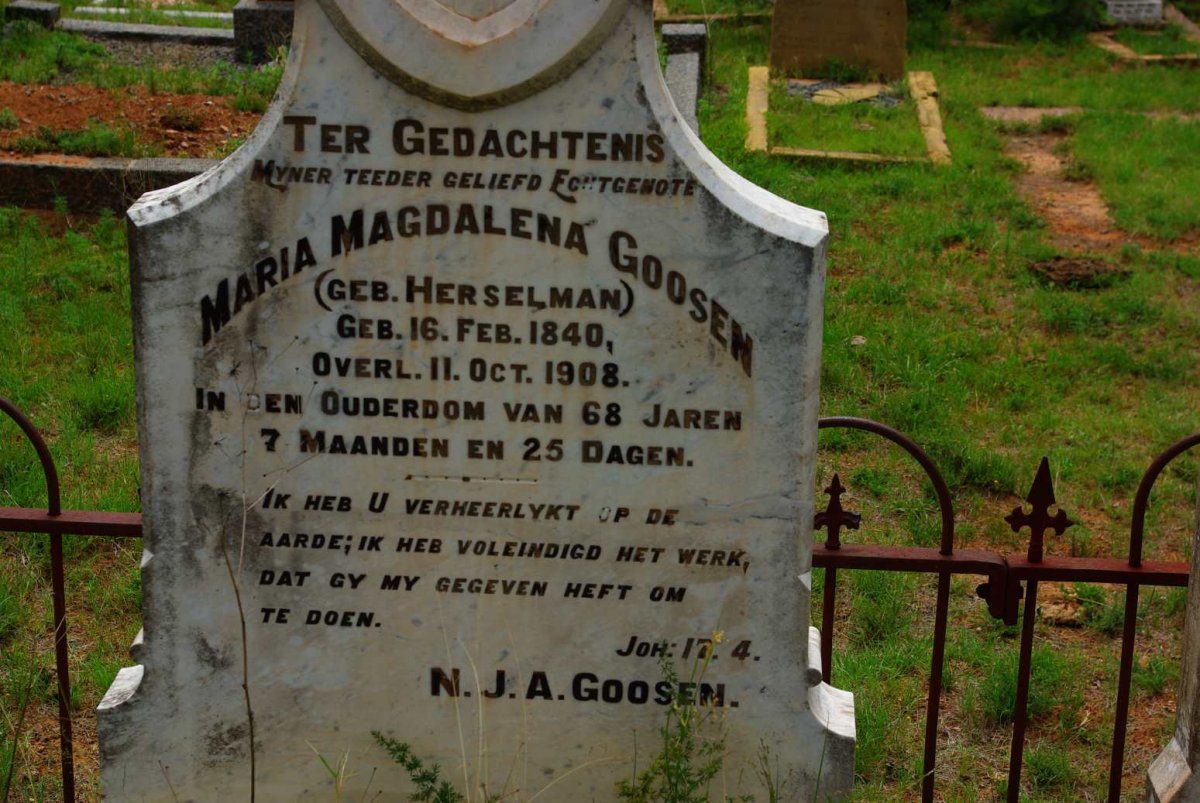 GOOSEN Maria Magdalena nee HERSELMAN 1840-1908