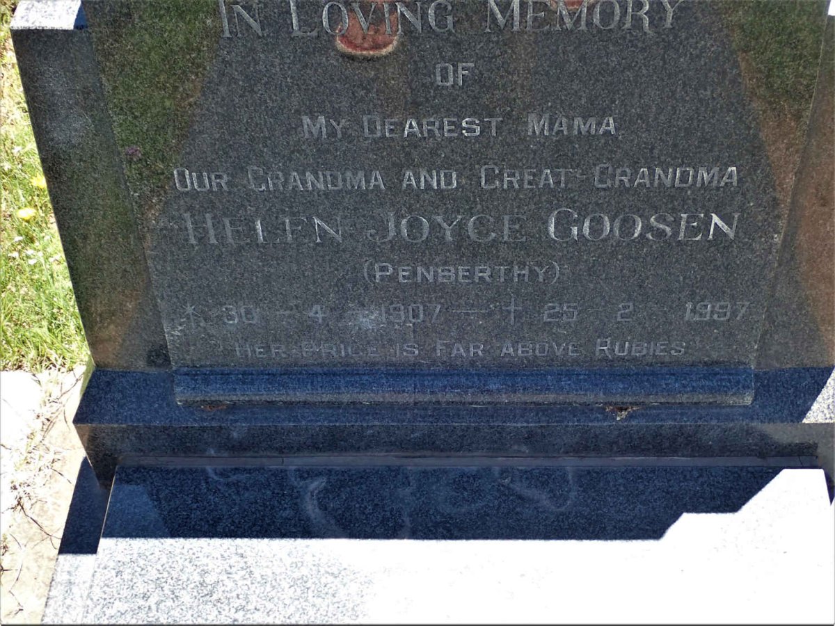 GOOSEN Nicholas John 1896-1976 &amp; Helena Joyce PENBERTHY 1907-1997