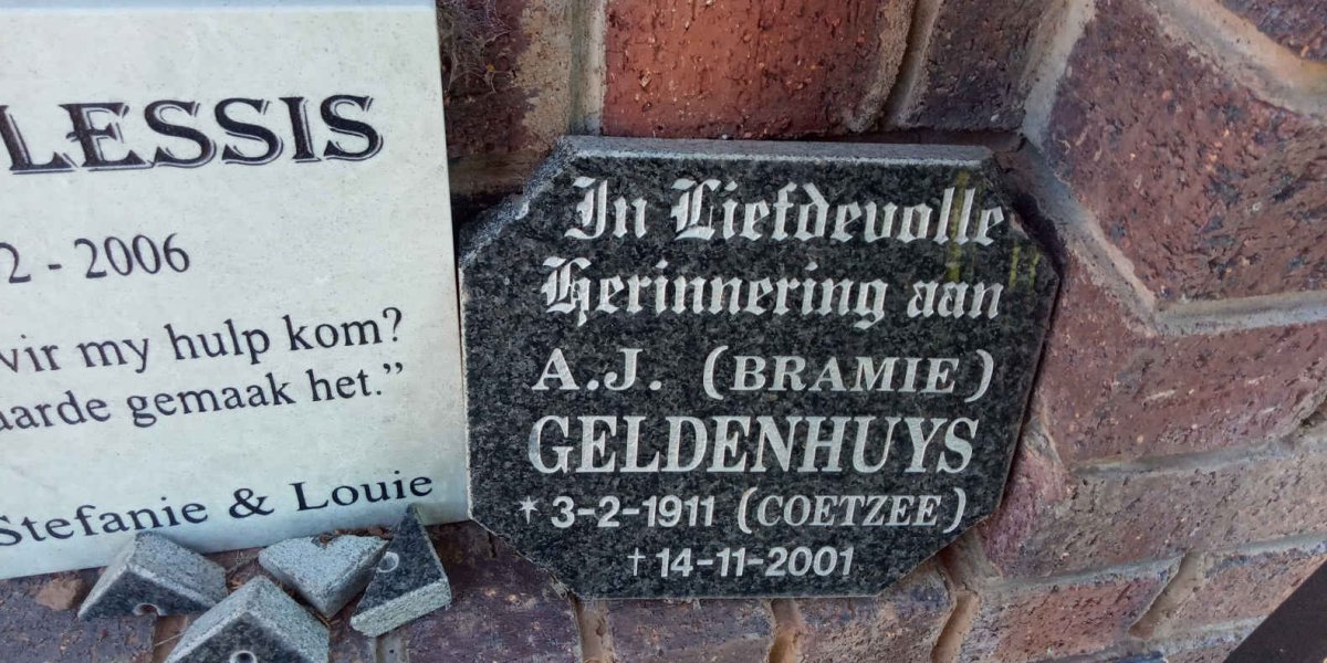 GELDENHUYS A.J. nee COETZEE 1911-2001