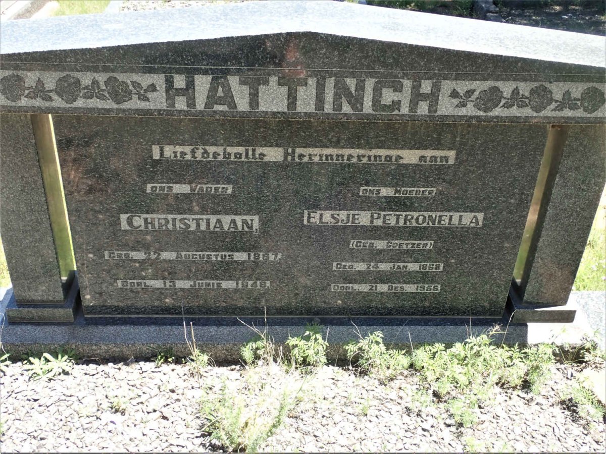 HATTINGH Christiaan 1867-1948 &amp; Elsje Petronella COETZER 1868-1956