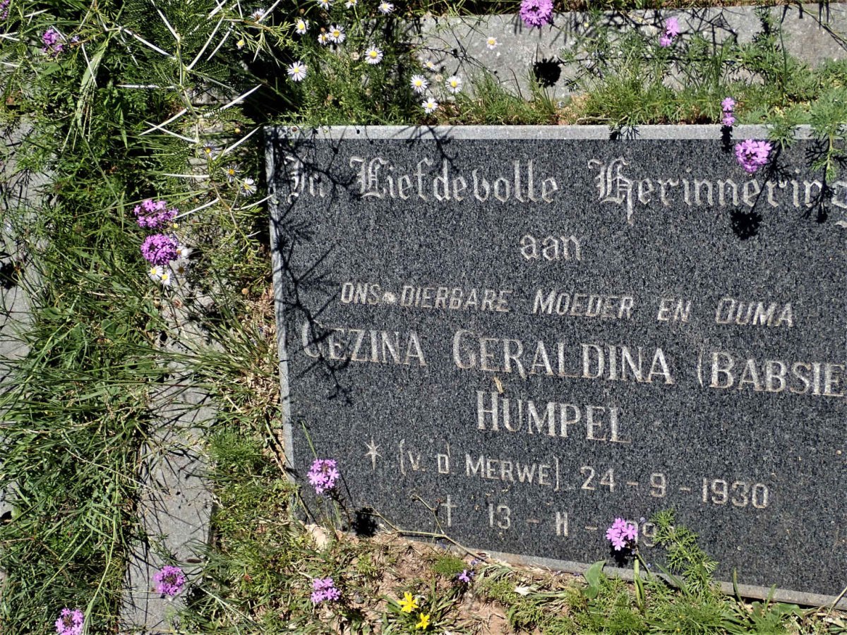 HUMPEL Gezina Geraldina nee V.D. MERWE 1930-199?