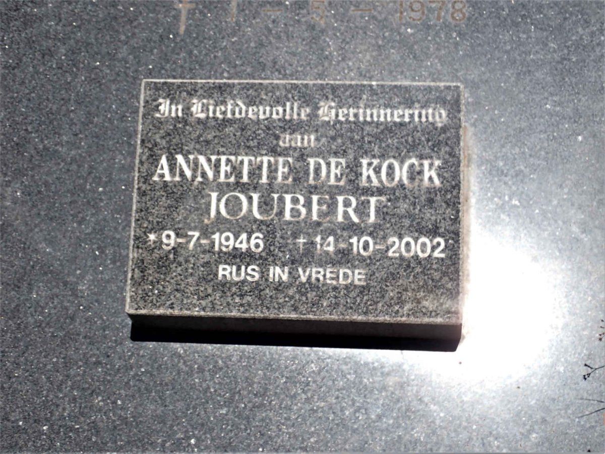 JOUBERT Johanna Hendrina nee DE KOCK 1915-1978 :: JOUBERT Annette De Kock 1946-2002