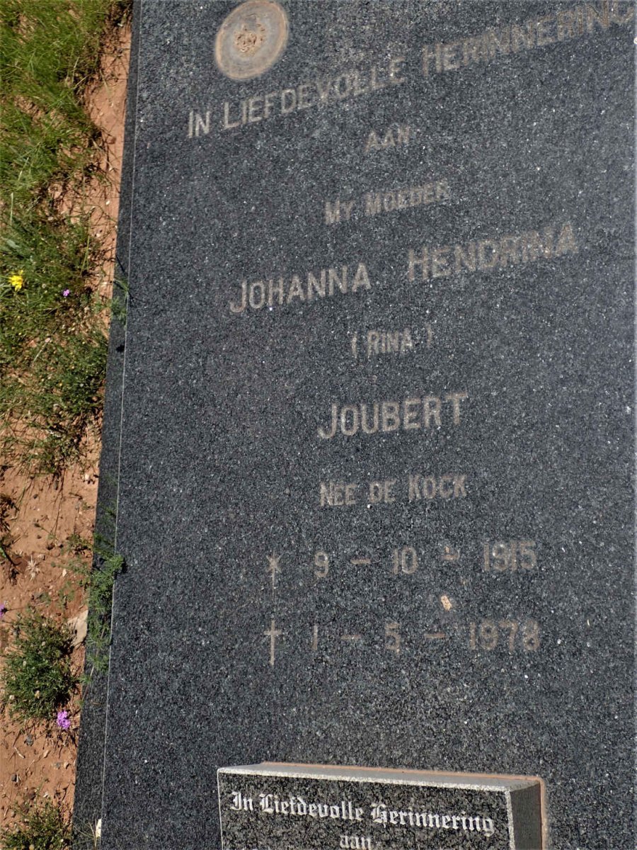 JOUBERT Johanna Hendrina nee DE KOCK 1915-1978 :: JOUBERT Annette De Kock 1946-2002
