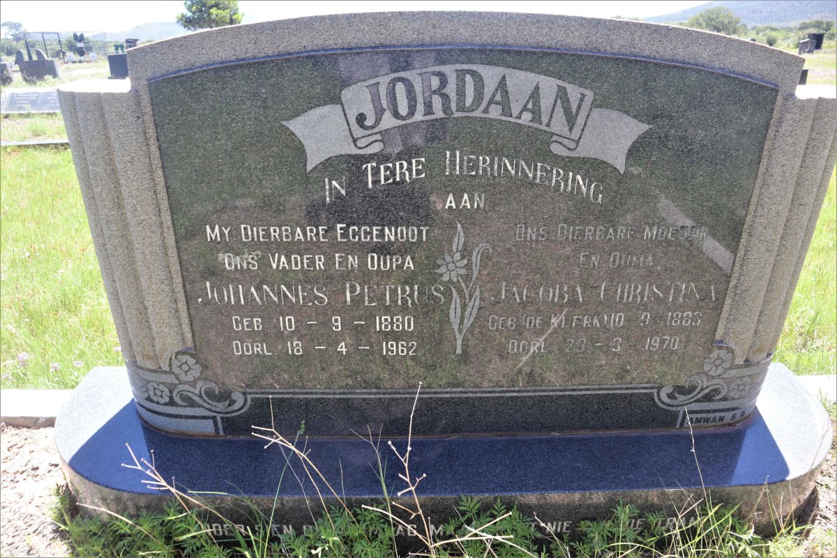 JORDAAN Johannes Petrus 1880-1962 &amp; Jacoba Christina DE KLERK 1883-1970