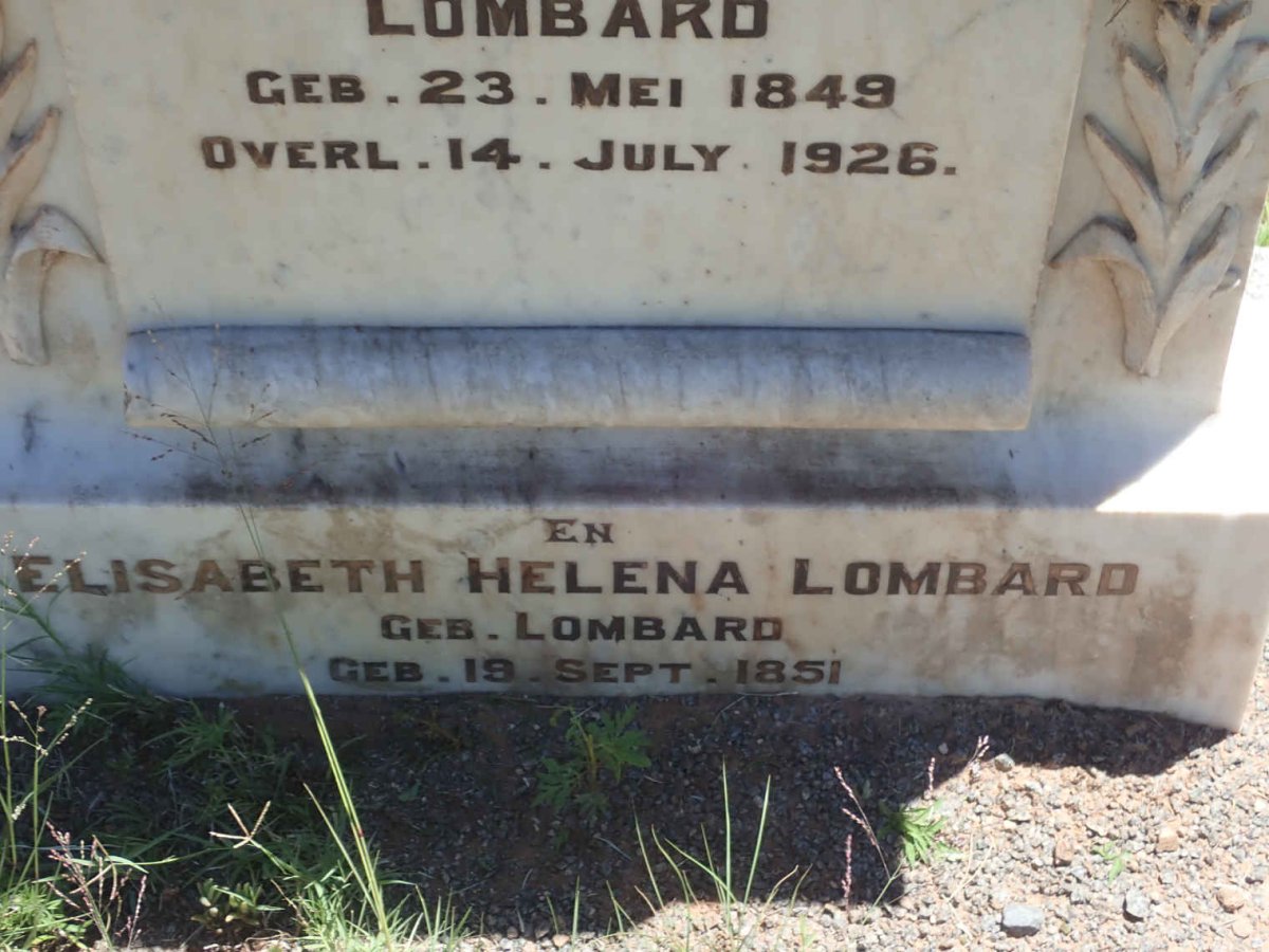 LOMBARD Antonie Christoffel 1849-1926 &amp; Elisabeth Helena LOMBARD 1851-
