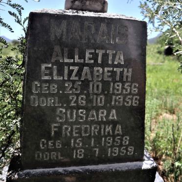 MARAIS Alletta Elizabeth 1956-1956 :: MARAIS Susara Fredrika 1958-1959