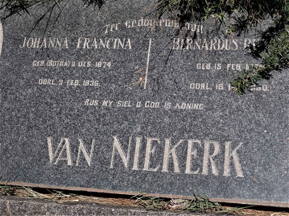 NIEKERK Bernardus Rudolf, van 1875-1950 &amp; Johanna Francina BOTHA 1874-1936