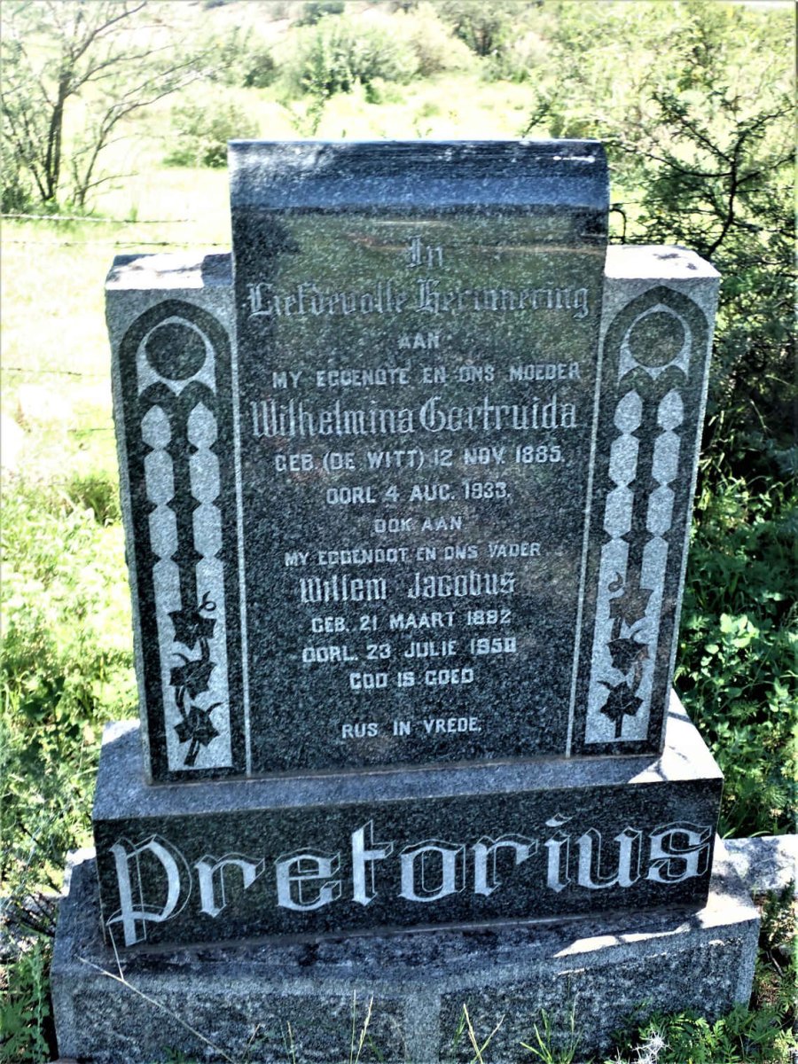 PRETORIUS Willem Jacobus 1892-1950 &amp; Wilhelmina Gertruida DE WITT 1885-1933