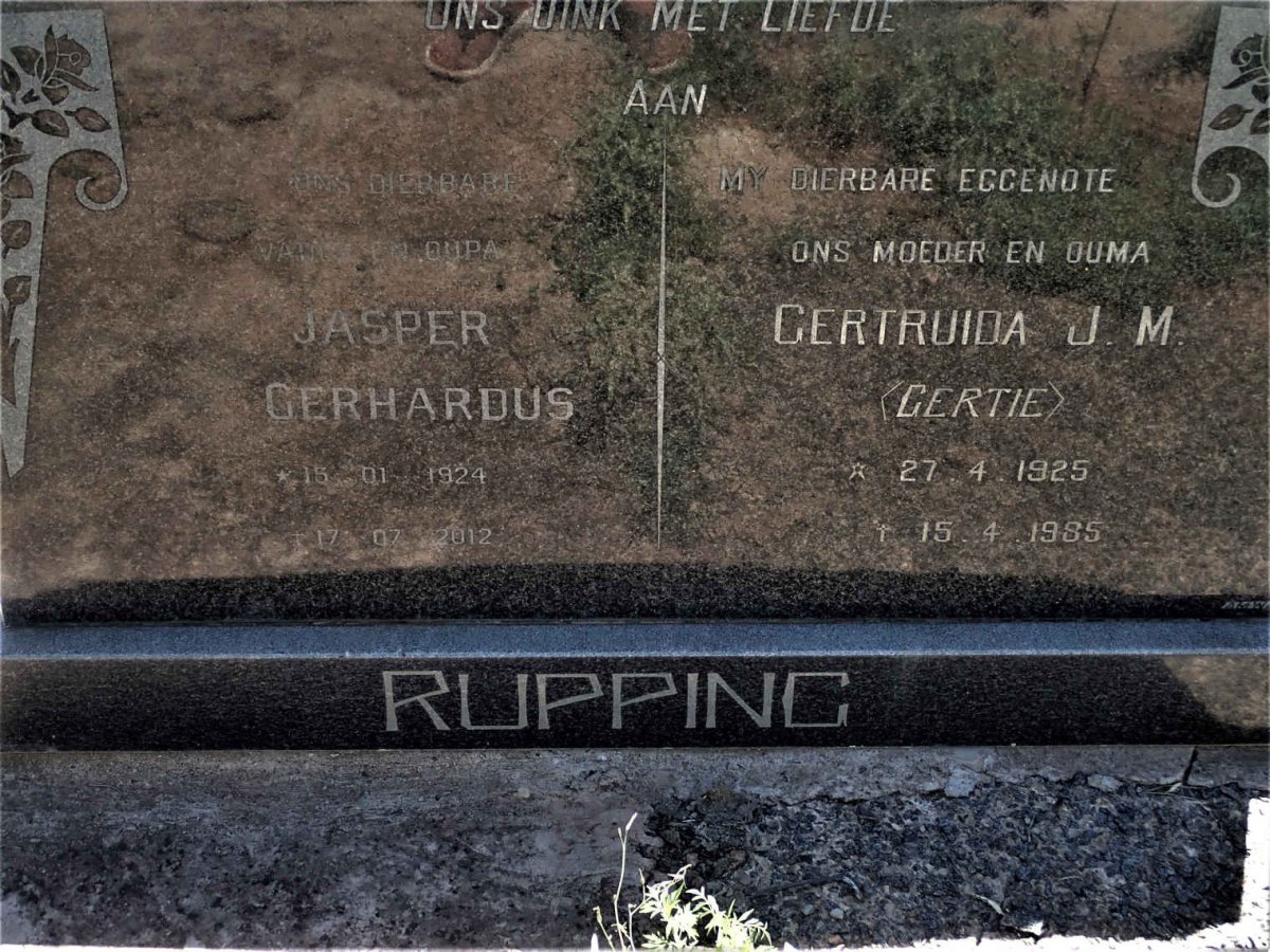 RUPPING Jasper Gerhardus 1924-2012 &amp; Gertruida J.M. 1925-1985