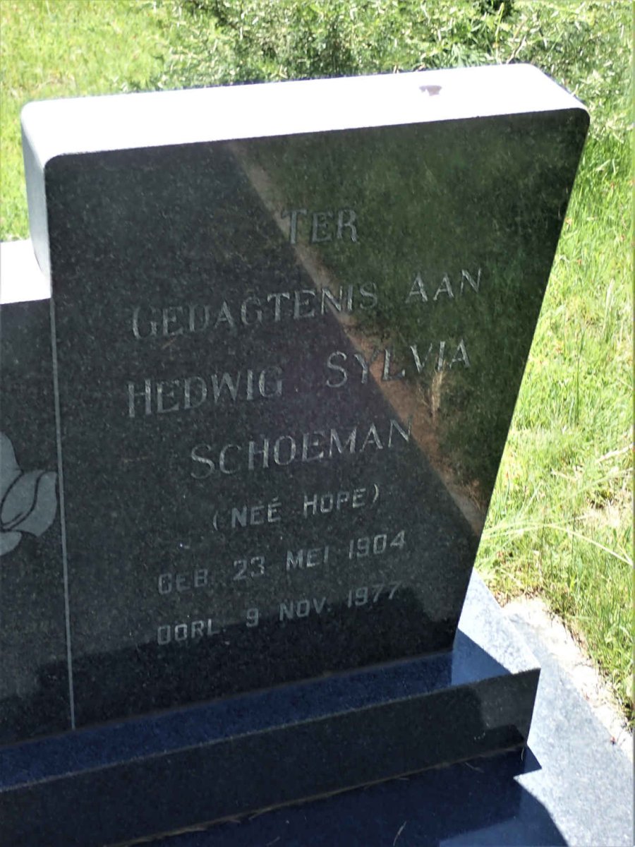 SCHOEMAN Abraham Jacobus 1903-1967 &amp; Hedwig Sylvia HOPE 1904-1977