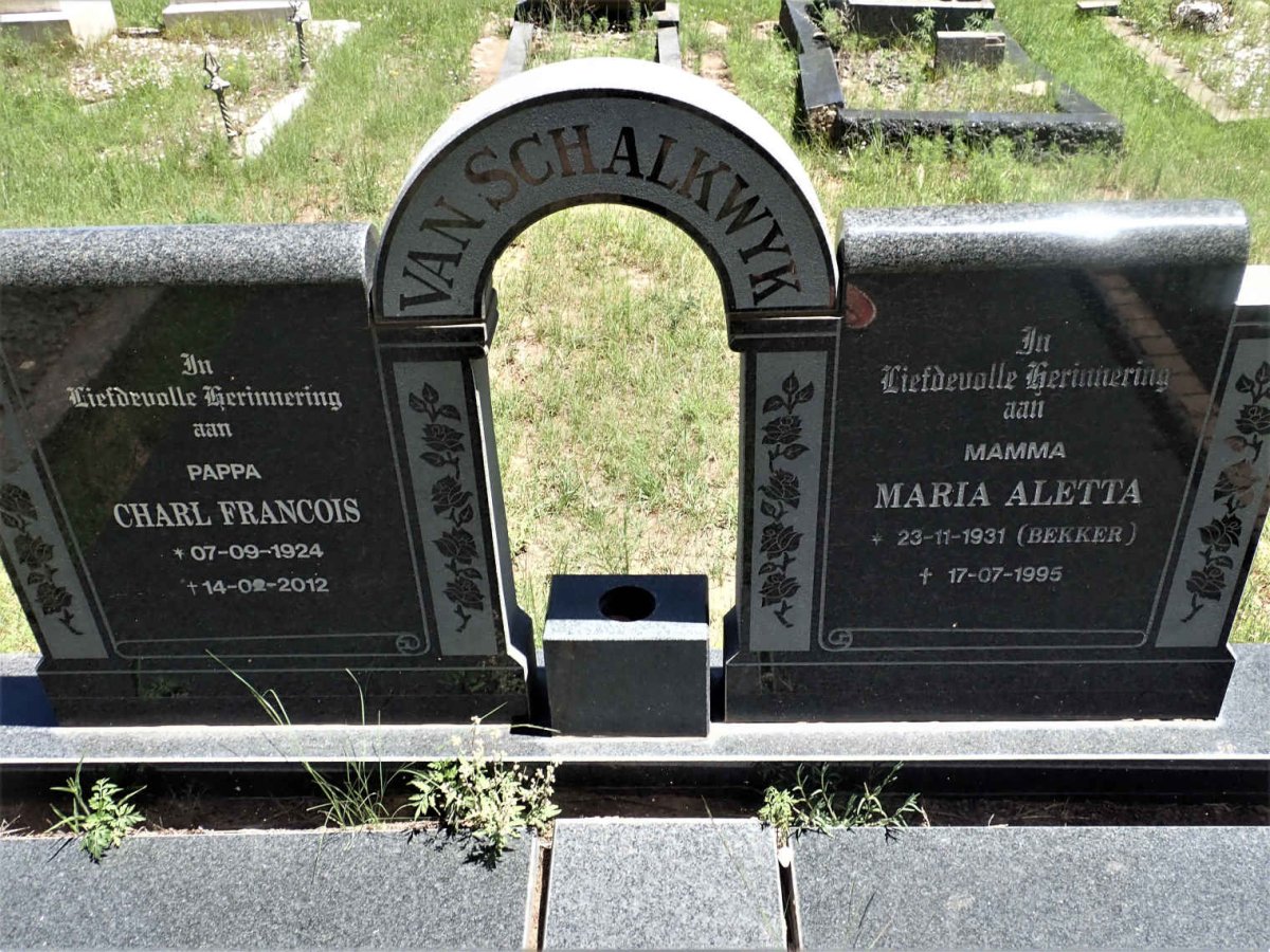 SCHALKWYK Charl Francois, van 1924-2012 &amp; Maria Aletta BEKKER 1931-1995