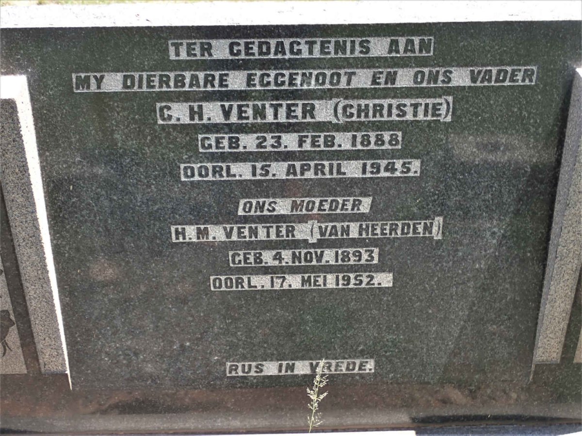 VENTER C.H. 1888-1945 &amp; H.M. VAN HEERDEN 1893-1952