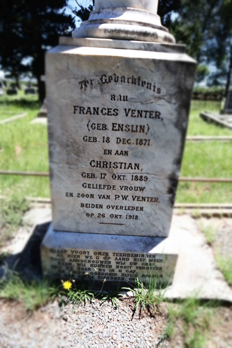 VENTER Frances nee ENSLIN 1871-1918 :: VENTER Christian 1889-1918