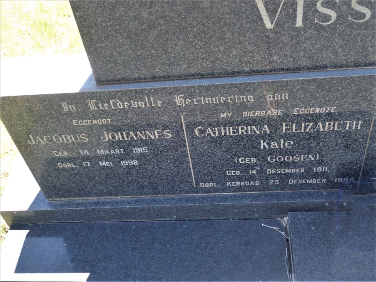 VISSER Jacobus Johannes 1915-1998 &amp; Catherina Elizabeth Kate GOOSEN 1911-1968