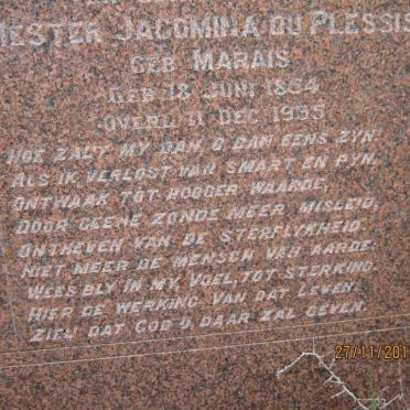 PLESSIS Hester Jacomina, du nee MARAIS 1854-1935