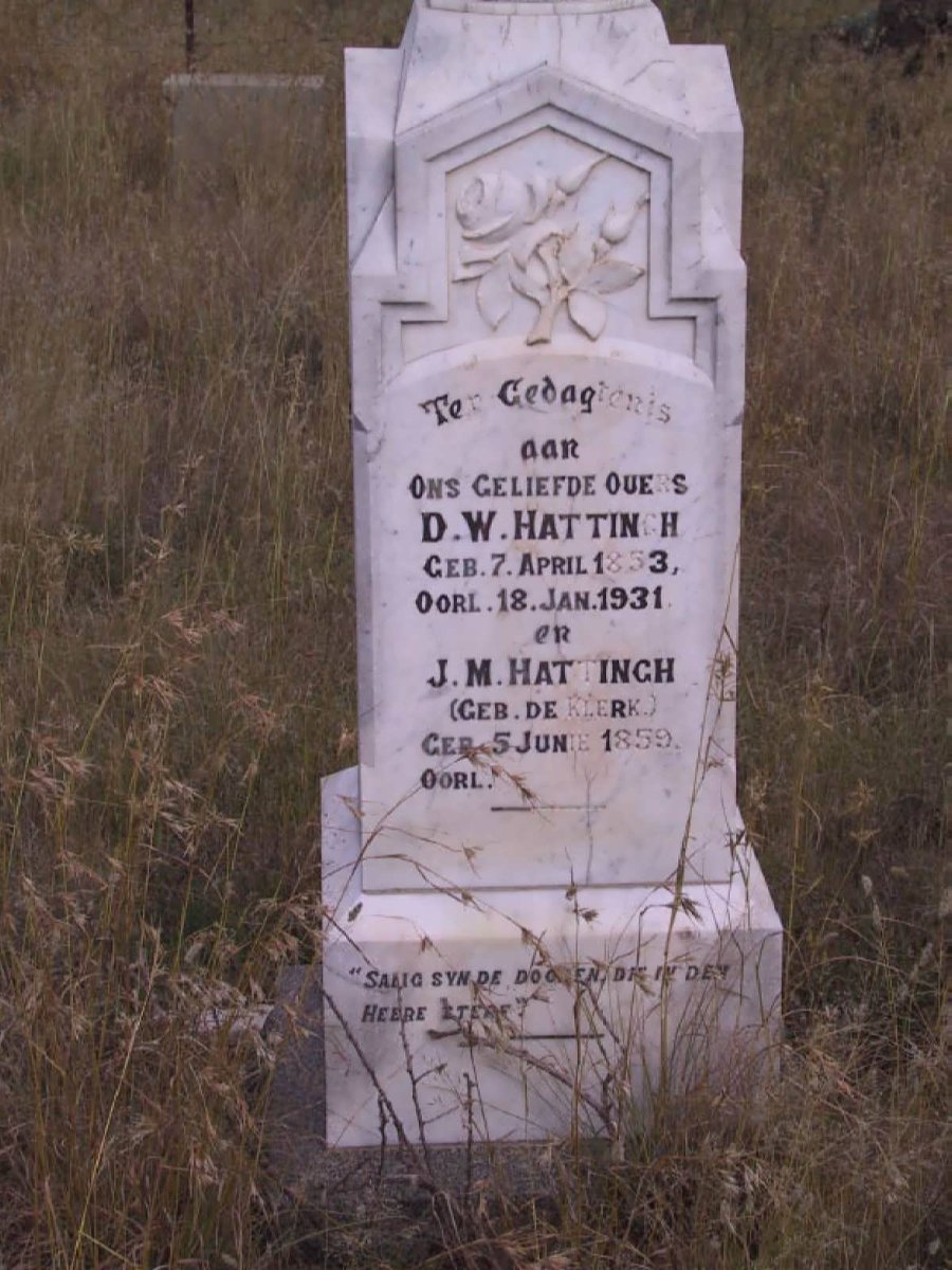 HATTINGH D.W. 1853-1931 &amp; J.M. DE KLERK 1859-