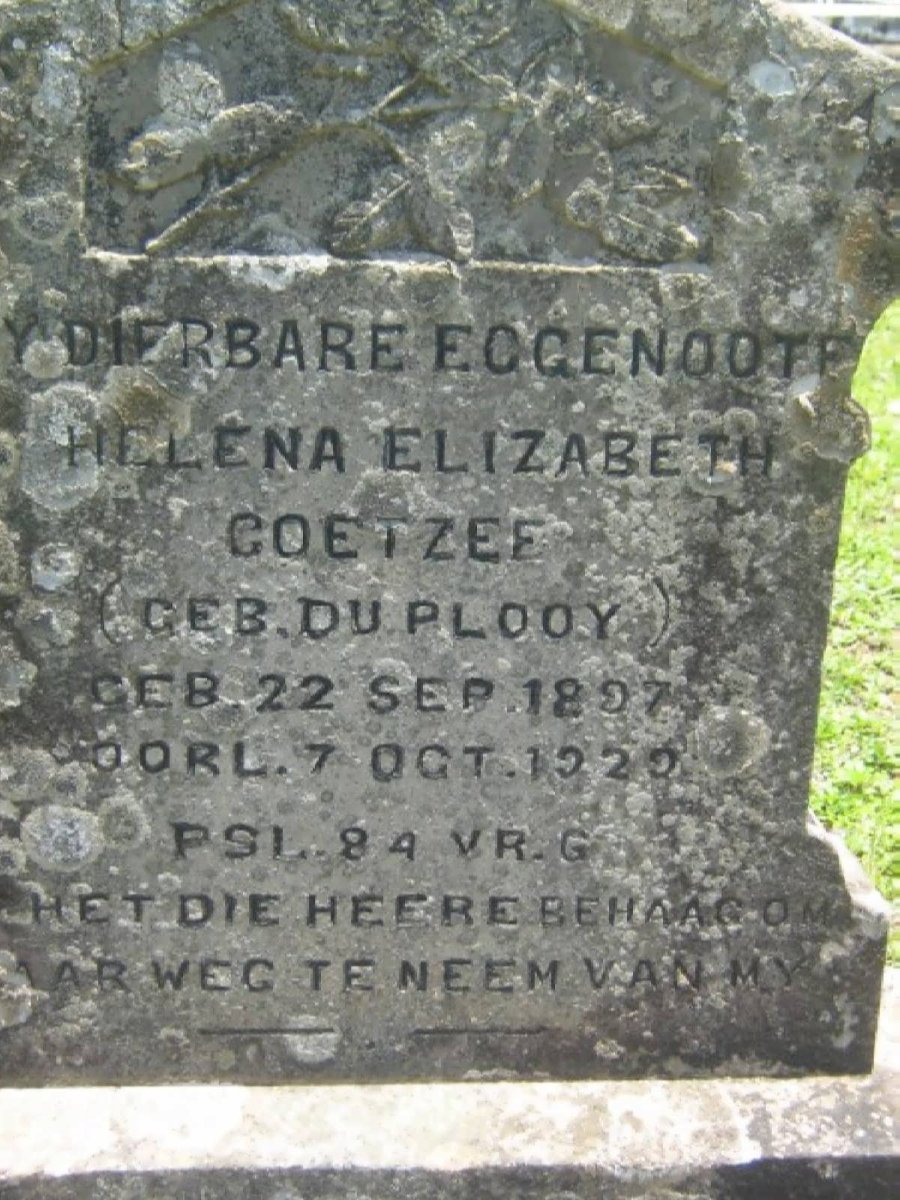 COETZEE Helena Elizabeth nee DU PLOOY 1897-1920