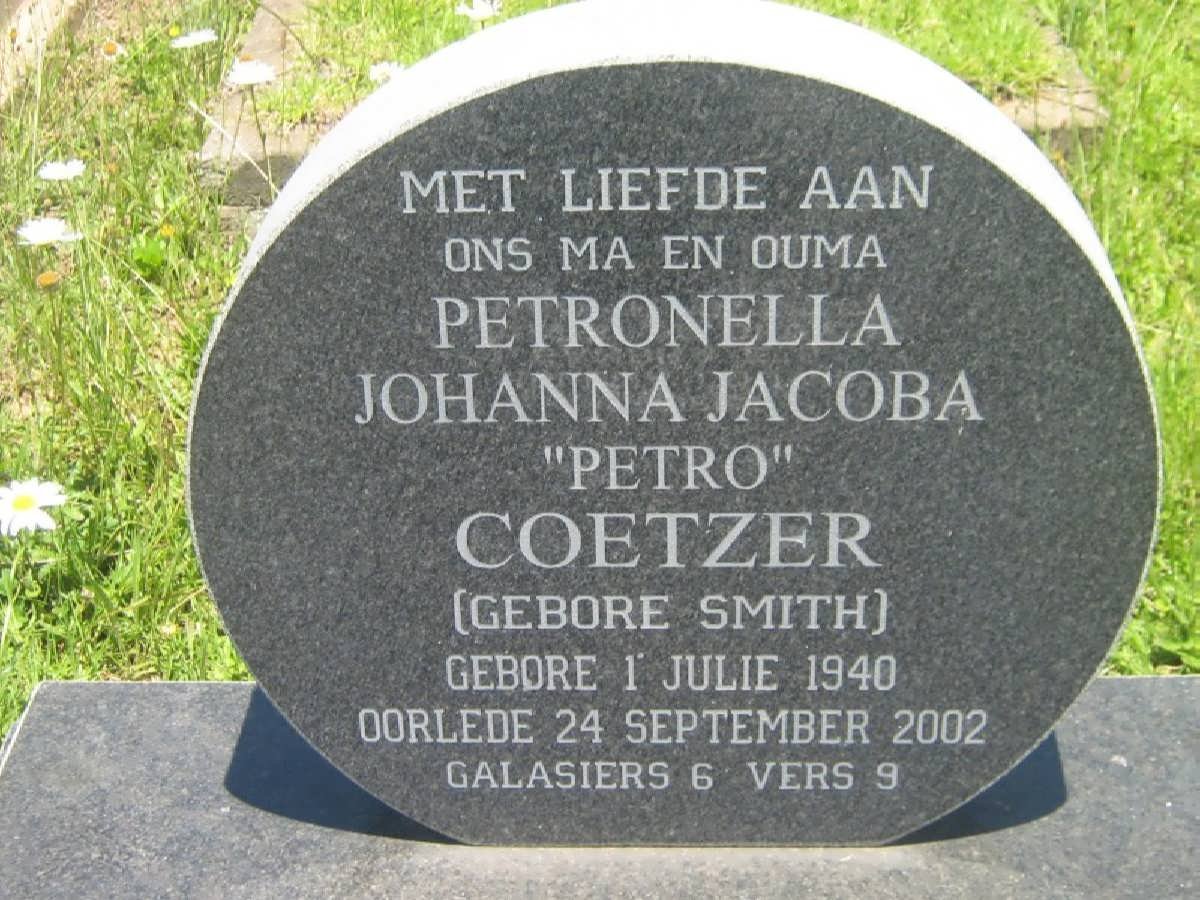 COETZER Petronella Johanna Jacoba nee SMITH 1940-2002