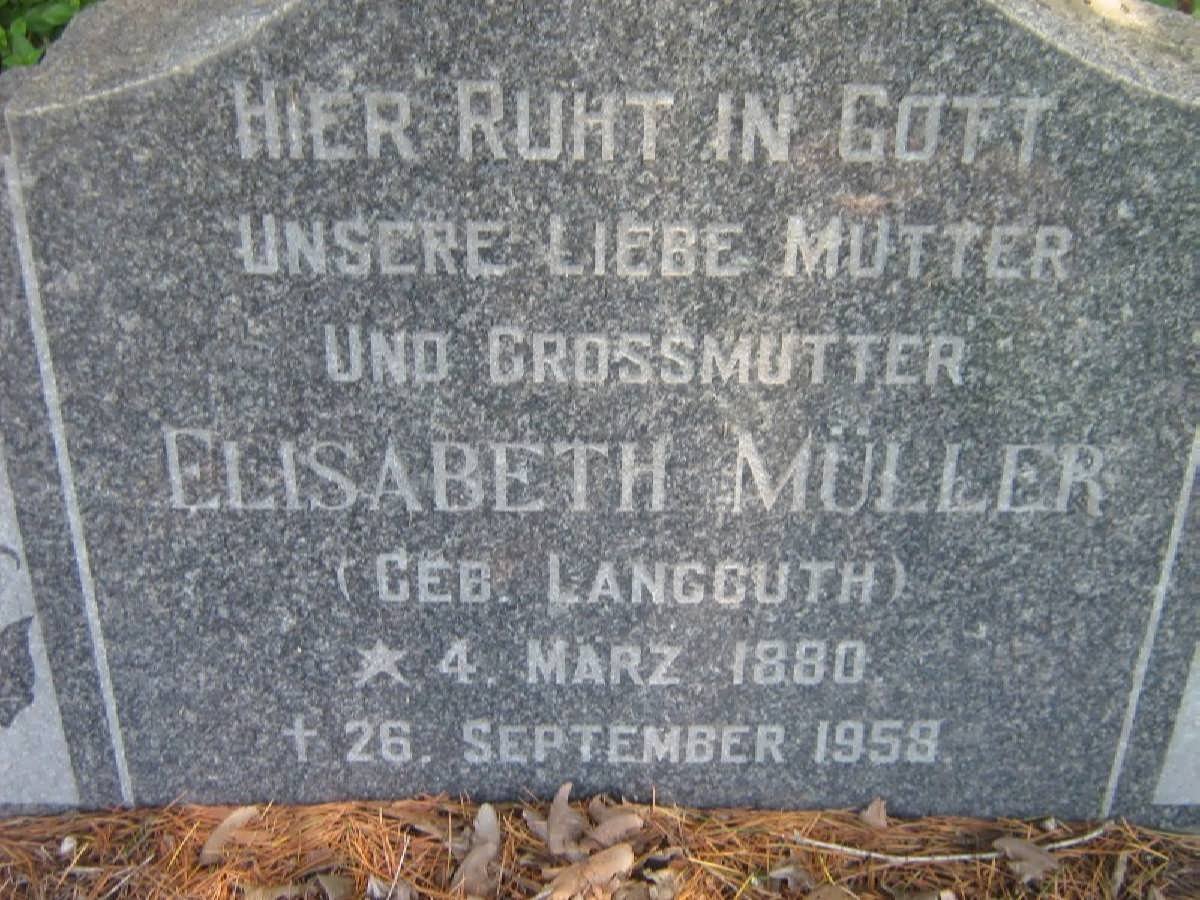 MULLER Elisabeth nee LANGCUTH 1880-1959