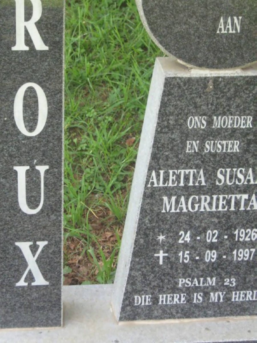 ROUX Aletta Susa? Magrietta 1926-1997