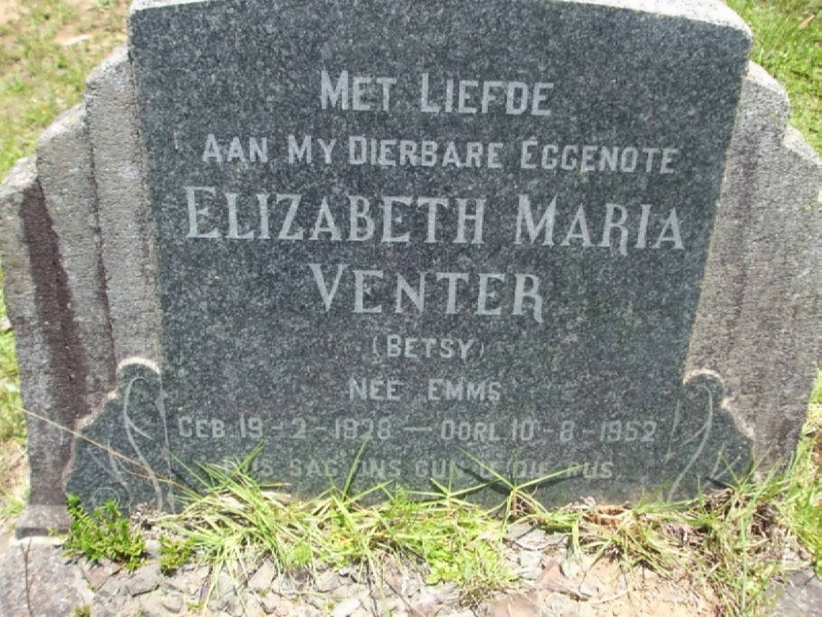 VENTER Elizabeth Maria nee EMMS 1928-1952