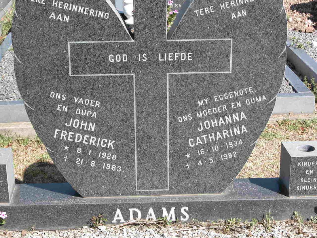 ADAMS John Frederick 1928-1983 &amp; Johanna Catharina 1934-1982